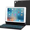 ProCase 360 Rotation 7-Color Backlit Keyboard Case for iPad 9.7 inch (Old Model), iPad 6th Gen(2018)/ iPad 5th Gen(2017), iPad Pro 9.7"(2016), iPad Air 2(2014)/ iPad Air 1(2013) Keyboard Cover -Black