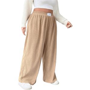 Floerns Women's Plus Size Elastic High Waisted Wide Leg Pants Fall Corduroy Pants (XX-Large Plus, Khaki)