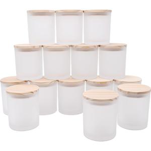 SHOWIN 10 OZ Thick Candle Jars for Making Candles 15 Pcs, Empty Jars with Wood Lids for Candle Making, Sample Container, Frosted White