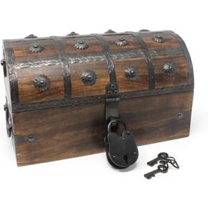 Nautical Cove Pirate Treasure Chest with Iron Lock and Skeleton Key (Medium 11x6x6.75)  Wooden Storage Chest, Pirate Decor, Decorative Wooden Box, Keepsake Box