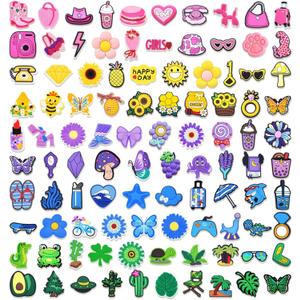 100 Pcs Different Shoe Charms for Clog Shoe Decoration, Cute Animal Flowers Charms for Girls Boys Teens Adults, Cartoon Charm for Shoes Accessories Bracelet Wristband Party Favors