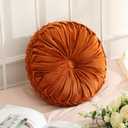 1 Pcs Round Throw Pillows Decorative Velvet Pleated Throw Pillows 15'' Diameter Accent Pumpkin Boho Chair Cushion for Couch Sofa Chair Bed Home Decoration (Burnt Orange)