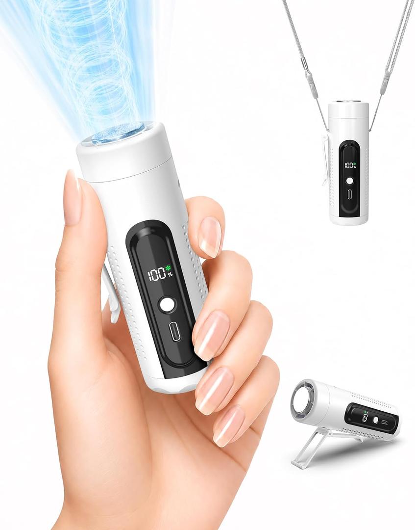 Clip On Waist Fan, Mini Portable Pocket Fan with Ice Cooling Plate | 17000RPM, Long Battery, Small, LED Display, 5-Speed, Belt Clip Fan for Travel Camping Hiking, Gifts for Men Women, White