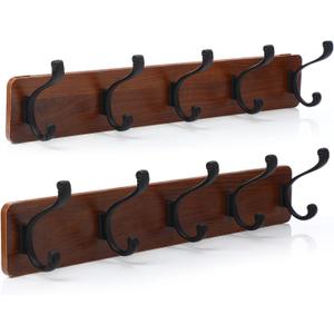 2PCS Coat Rack Wall Mount Coat Hooks Coat Hanger with 5 Hooks 2 Installation Over Door Hooks Wood Plank Hat Rack for Wall Hooks Hanging Coat Hat Jacketgt Mudroom Bathroom Entryway-Black