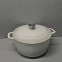 Mueller Cast Iron Dutch Oven Pot with Lid, 6 Quart Enameled, Dual Handles, Stainless Steel Knob, Stew Pot, Induction Pot - For Braising, Roasting, Baking, Cast Iron Bread Pan with Lid, White