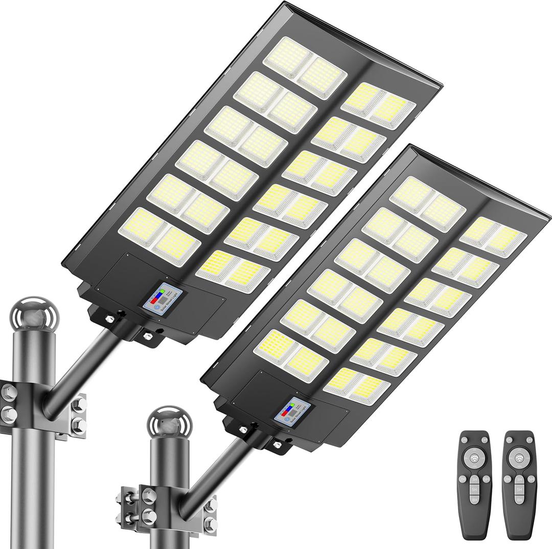 Vzyhik 4-Pack 8000W,240000LM Solar Street Light,Wide Angle Lamp, Waterproof IP67,with Remote Control & Motion Sensor,The Ultimate Lighting Solution for Parking Lots and Beyond