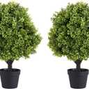 THE BLOOM TIMES 2ft Faux Boxwood Plants Outdoor Set of 2, Topiary Balls Artificial Outside Trees, 24" UV Resistant Fake Greenery Bushes & Shrubs for Front Porch Planter