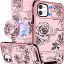 for iPhone 11 Case Women - [2in1] Cute Girls Roses Flowers Compatible with MagSafe Ring Stand Girly Slide Camera Cover Pretty Design for Apple for iPhone 11 Phone Case 6.1"