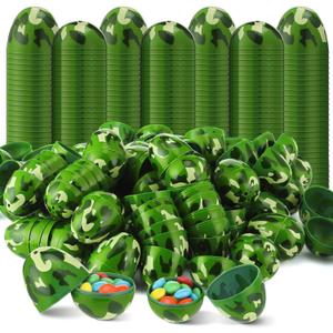 Seenelling 100 Pcs Unfilled Camo Easter Eggs Bulk Colorful Camouflage Plastic Candy Eggs Holiday Basket Stuffers Containers for Easter Hunt Party Supplies Decorations, 2.36in(Military Green)