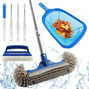 Swimming Pool Cleaning Kit, Pool Brush with 59" Adjustable Aluminum Pole & Semi-deep Skimmer Net & Cleaning Sponge Scrubber with Handle for Above Ground Pools,Ponds,Spas,Hot Tubs(COLOR:Blue)
