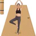 Hatha Yoga Extra Large Natural Cork Yoga Mat - 78" x 32" or 72" x 48", 1/2" Extra Thick Non-slip TPE Exercise Mat, Anti-tear Pilates Mat for Home, Gym, Hot Yoga, Stretching, Fitness & Workouts