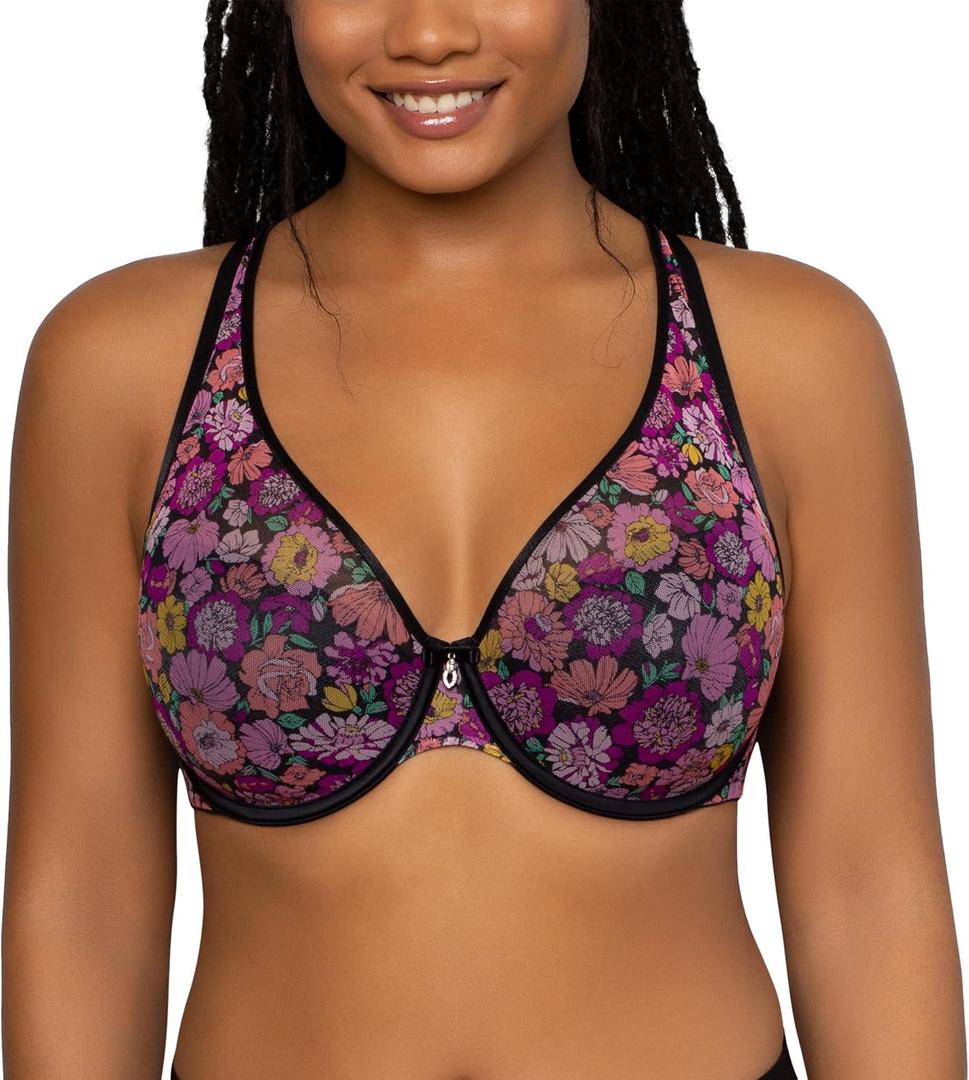 Curvy Couture Women's Plus Size Sheer Mesh T-Shirt Bra  Deep Plunge & Full Coverage Fit (40DDD)