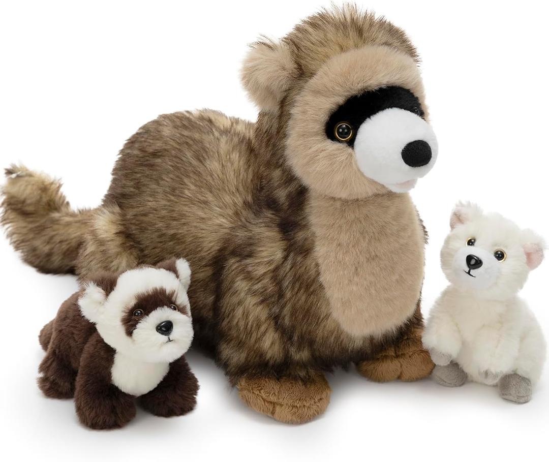 3Pcs Ferret Plush Toy with Babies, Mother Ferret Stuffed Animal with 2 Cute Stuffed Baby Ferrets, 18" Snuggly Forest Animal Plushies for Kids, Christmas Birthday Gift