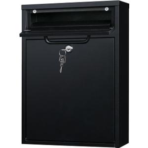Wall Mount Mailbox for Outside, 16 Inch Drop Box Anti-Theft Heavy Duty Locking Mailbox with 2 Keys for Houses & Apartment, 11.4 x 4.7 x 16 Inches, Black