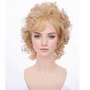 Women Blonde Wig Adult Short Blonde Curly Wavy Wig with Bangs Cosplay Hair Wigs Include Cap