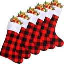 6 Pack Christmas Stockings Bulk, 18 Inch Large Red Black Buffalo Plaid Fireplace Hanging Stockings for Family Holiday Xmas Party Decoration