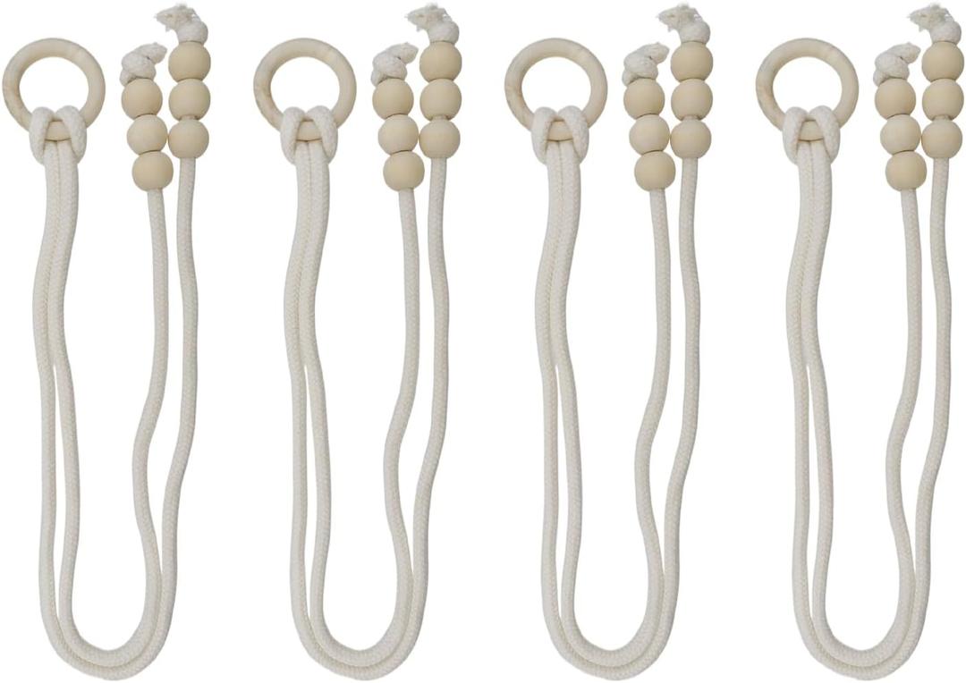 Bitray 4Pcs Wood Bead Curtain Ties Farmhouse Curtain Hold Backs Boho Curtain Tiebacks Curtain Decorative for Home, Office and Hotel