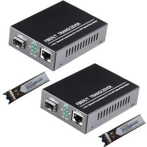 A Pair Gigabit Ethernet SFP Fiber Media Converters with Dual Core LC Transceiver Module, Single-Mode LC, SMF RJ45 to SFP Slot up to 20KM, 10/100/1000Base-Tx to 1000Base-SX (2 Pack) A Pair Gigabit Ethernet SFP Fiber Media Converters with Dual Core LC Transceiver Module, Single-Mode LC, SMF RJ45 to SFP Slot up to 20KM, 10/100/1000Base-Tx to 1000Base-SX (2 Pack)