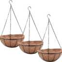 EIMQUVW Hanging Planters Basket Set of 3 Hanging Flower Pots 10 Inch Chain Round Wire Plant Holder with Coco Coir Liner Garden Watering Hanging Baskets for Patio Garden Outdoor1