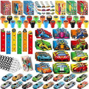 BenLouis 96Pcs Race Car Party Favors Racing Theme School Stationery Set Bulk for Kids Fast Racecar Wheel Birthday Party Goodie Bag Stuffers Classroom Gifts Rewards Pinata Filler