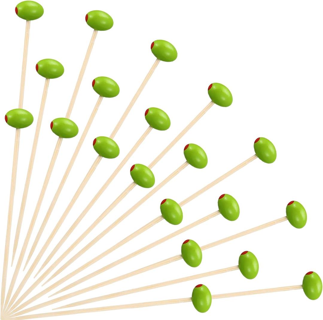 Knitgrip 100 Pcs Martini Cocktail Picks 4.7'' Olive Bamboo Toothpicks for Appetizers Fruit Cake Dessert Barbecue Snacks Sandwiches for Martini Themed Christmas Birthday Party Decorations