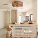 20" Boho Caged Fandelier with Lights Flush Mount Rattan Ceiling Fan with Lights and Remote Control, Enclosed 6 Speeds Low Profile Fan Light for Bedroom, Living Room, Kitchen