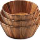 Wooden Bowls, Wooden Salad Bowl Set of 3 - Round Design Large Salad Bowl Set for Serving, Handmade, Durable and Stylish Natural Wood Dining Accessory by Woodenhouse