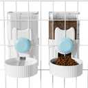 Hanging Cage Automatic Small Pet Food Bowl Water Bottle Dispenser, 1L Auto Gravity Pet Feeder and Waterer Set Kennel Feeding Station Crate Feeder Dish for Rabbit Puppy Cats Ferret (Blue)