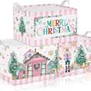 3 Pcs Christmas Pink Nutcracker Basket Diamond Plaid Christmas Tree Gift Basket Soldier Mouse Ballet Girl Clothes Storage Cube for Home Office Dorm Closet Shelf Organizer
