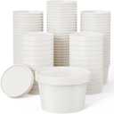 JOLLY PARTY 50pack 8oz Paper Soup Containers with Lids, Disposable Kraft Paper Food Cups, Ice Cream Cups, Food Storage with Vented Lids, Microwavable and Freezer Safe (White)