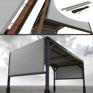 Royal Shade 10' W x 20' L Grey Pergola Sun Shade Canopy Replacement Cover with Stainless Steel Weighted Rods, 95% UV Blockage, Commercial Grade 260 GSM for Outdoor Patio (We Make Custom Size)