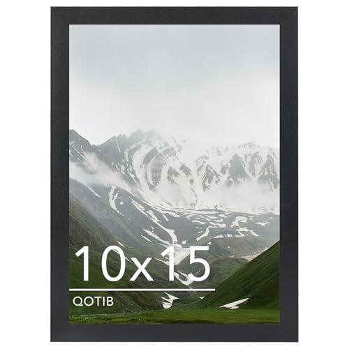 QOTIB 10x15 Picture Frame Black for Wall Mounting, Horizontal and Vertical Formats for Wall Hanging, Wood 10x15 Frame, Black, 3 Frames