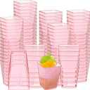 Mifoci 5 oz Plastic Dessert Cups Appetizer Cups for Parties Mini Square Disposable Dessert Bowls Clear Parfait Bowls for Pudding Fruit Yogurt Ice Cream Mousse(Pink,100 Pcs)