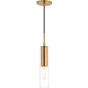 Jonsi Glass Cylinder Pendant Light, Brushed Gold Island Lights for Kitchen,1-Light Mini Pendant Light Fixtures with Clear Glass Shade, Modern Hanging Lights for Stairway, Hallway, Entryway