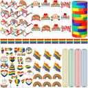 Pack Of 3 Blosssound 97 Pcs Pride parade Kit Include Gay Pride Photo Props Rainbow Glasses Silicone bracelets Hand-waved Flags Necklaces Headbands Brooches Pride Rainbow Accessories LGBT Gifts for Pride Month