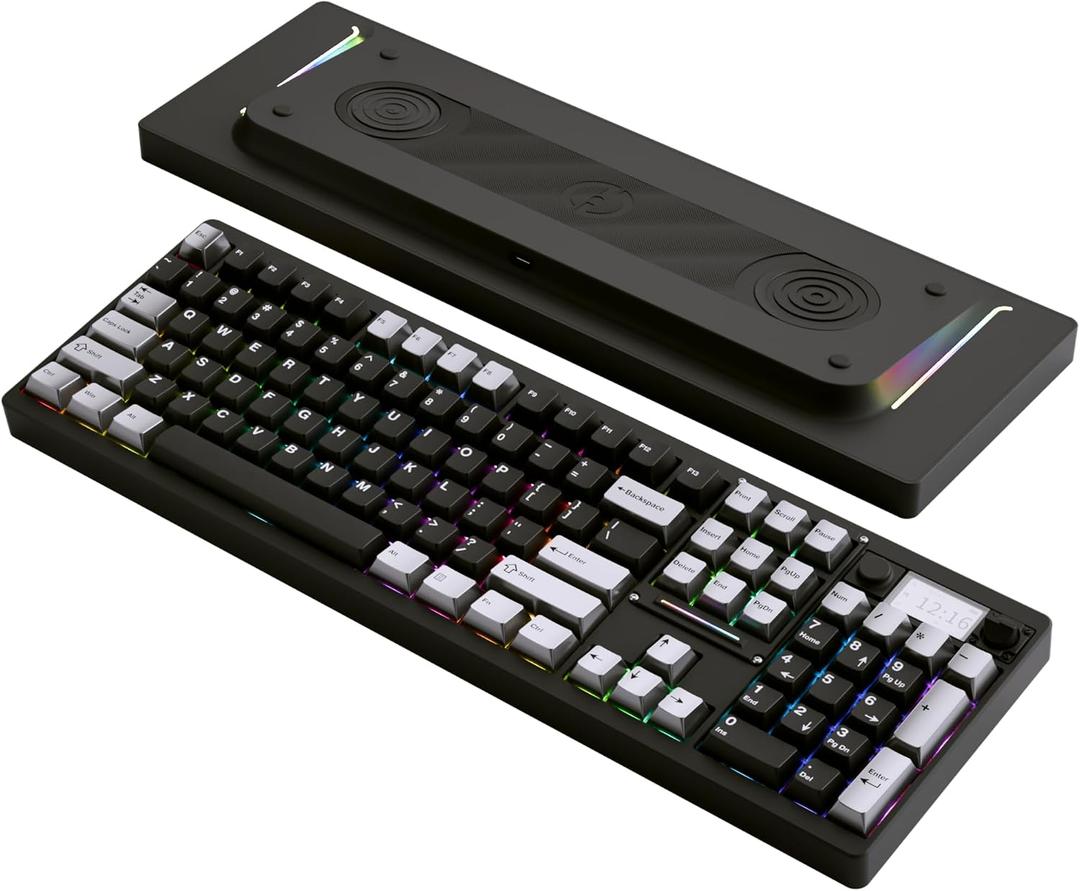 OOCTPK Wireless Mechanical Keyboard, Chilkey ND104 Gaming Keyboard with LCD Screen, 104% Hot Swappable Custom Keyboard with Knob, RGB Backlit, Bluetooth 5.4/2.4GHz/USB-C, Full-Aluminum, PC/Mac Support