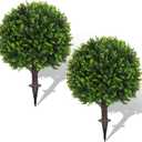 Set of 2 Artificial Boxwood Topiary Ball Bush for Outdoor with Ground Spike 22", UV Resistant Faux Greenery Shrubs, Fake Green Boxwood Plants for Indoor, Garden, Yard, Porch, Patio Decor