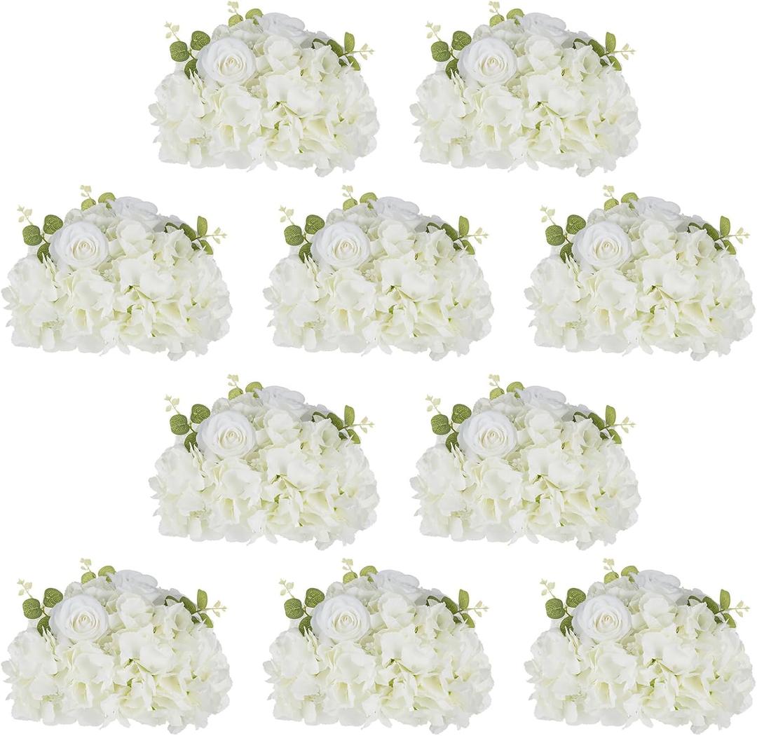 NUPTIO Flower Balls for Centerpieces Wedding: 10 Pcs 11.8 inch Diameter Artificial Flower Ball Arrangement Bouquet Centerpiece for Tables - White Fake Rose Flowers for Wedding Decor