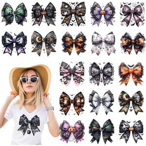 2 x Halloween Bow Iron on Transfers - 20 Sheets DTF Ready to Press Heat Patches Vinyl Designs Ghost Pumpkin Stickers Decals for Girl Women T Shirts Clothes Hoodies DIY Crafts Applique Decoration