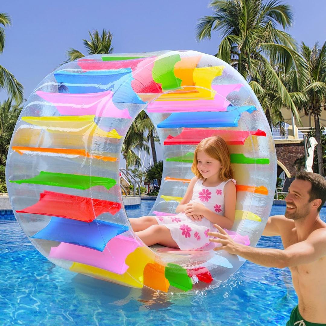 Zcaukya 47" Giant Inflatable Water Wheel for Kids, Colorful Pool Float Roller Toy for Swimming Pools, Beaches, Lawns Summer Party Fun