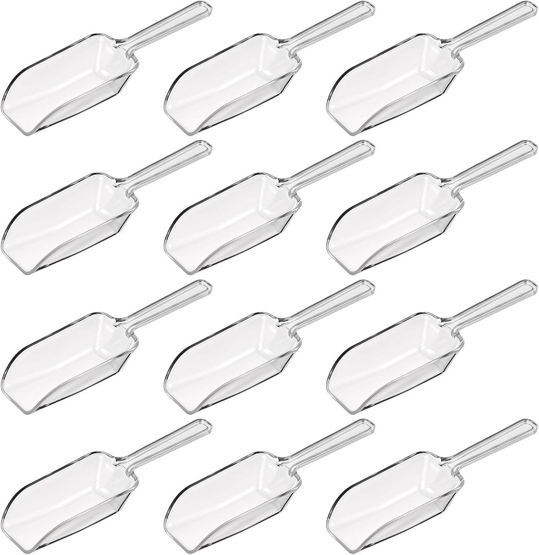 Giantree 12Pcs Clear Plastic Acrylic Kitchen Scoops, 4.3 Inch Multi Purpose Ice Scoop, Candy Scoops For Buffet, for Wedding Ice Cream Candy Dessert Buffet Protein Powders tea Flour Coffee Popcorn