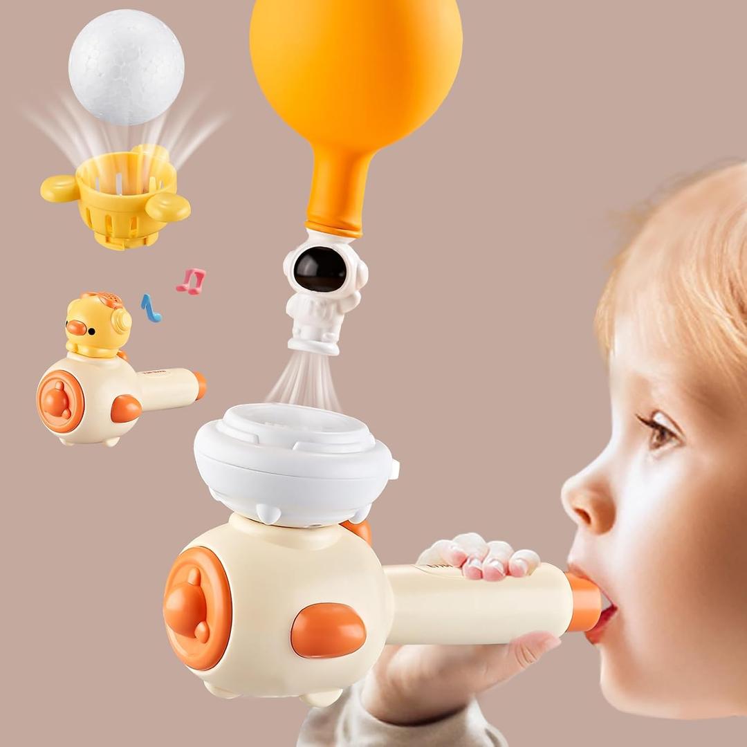 Breathing Exerciser for Kids, Sensory Toys with Whistle, Floating Blow Pipe Balls, Balloon Launcher, Autism Speech Therapy Toys for 3 4 5 6 7 Year Old Boys Girls Gifts-Yellow, Medium, Small