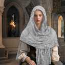 Dune Costume Medieval Hooded Shawl Post Apocalyptic Cloak Cowl Renaissance Viking Costume Cape Accessories (76.4x22.4", Gray)