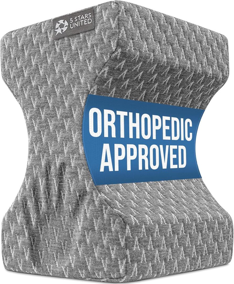5 STARS UNITED Knee Pillow for Side Sleepers - Hip Pain Relief, Memory Foam Leg Cushion for Side Sleeping - Between Legs Pillow for Sciatica & Lower Back Pain, Gray (Standard)