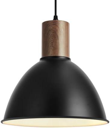 Modern Industrial Pendant Light Fixture, 11.6 inch Large Adjustable Ceiling Hanging Lamp with Hammered Metal Shade, Black Lantern Pendant Lighting for Kitchen Island, Dining Room, Coffee Bar