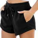 ODODOS Women's Sweat Shorts with Pockets Cotton French Terry Drawstring Summer Workout Casual Lounge Shorts (Large, Black)
