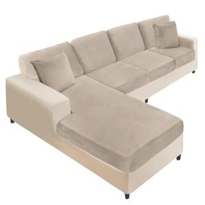 NAISI Sectional Couch Covers 8 Pieces Velvet Couch Cushion Covers L Shape Soft Stretch Sofa Slipcovers with 2pcs Pillowcases for Left/Right Chaise Sectional Couch(3 Seater+1 Chaise+4 Back,Taupe)