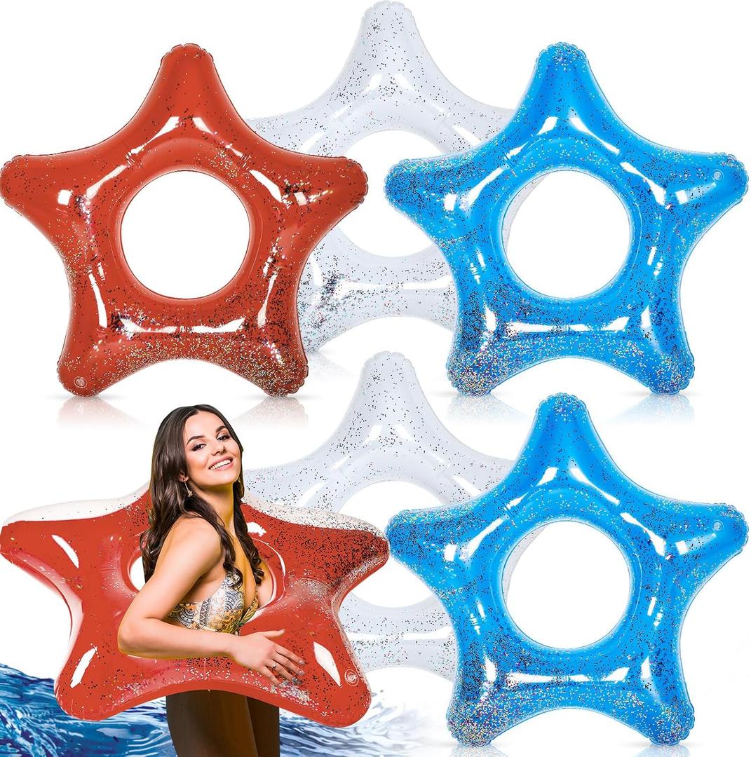 Soulchen 250th Anniversary Inflatable Pool Floats 4th of July Pool Float Red White Blue Stars American Flag Patriotic Toys Filled with Confetti for Summer Party Independence Day Decorations, 35 inches / 90 cm in diameter