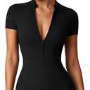 Women Bodysuit Zip Tummy Control Yoga Workout Work Out Gym Set for Athletic Rompers Romper Leotards One Piece Outfit Sexy. L Size