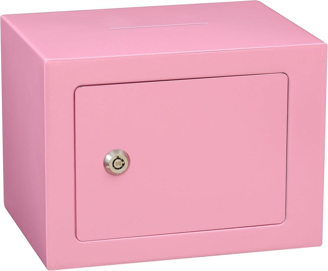Small Safe Box 0.23Cuft Money Cash Safe Mini Lock Safe 9.05 x 6.7 x 6.7 inches Wall Safe Boxes for Home Office Hotel Coin Rooms Business Jewelry Gun (Pink)